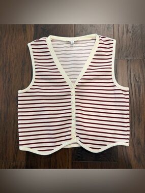 Cream and maroon striped vest